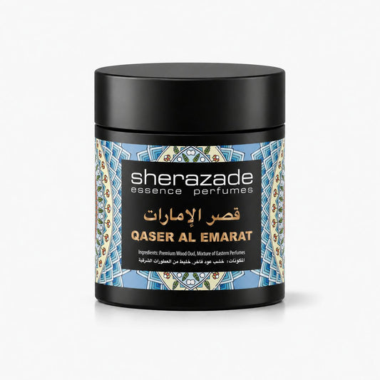 Qaser Al Emarat Räucherwerk aus edlem Oud-Holz in der Sherazade-Dose
